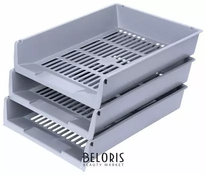 Лотки горизонтальные для бумаг, комплект 3 шт., 340х270х70 мм, серый, Brauberg "Office", 237256