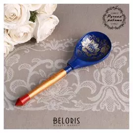 Ложка деревянная, трафаретная, синяя