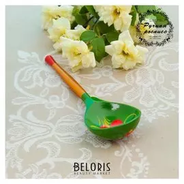 Ложка деревянная "Зеленушка", полубасок, зеленый фон