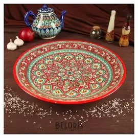 Ляган круглый, 41 см, кара калам, красный