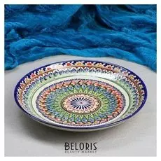 Ляган круглый «Риштан», 31 см, узоры красные, зелёные, жёлтые