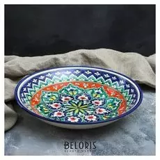 Ляган круглый «Риштан», 33 см, сине-зелёно-красный