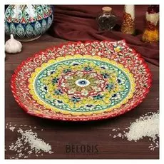 Ляган овальный риштанская керамика 42см красный