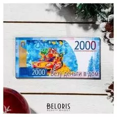 Магнит деревянный 2000 рублей "Символ 2021. везу деньги в дом", с голографией, 11.8×5.7 см