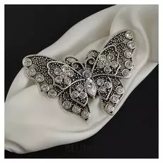 Магнит для платка "Бабочка" ажурная, цвет белый в чернёном серебре