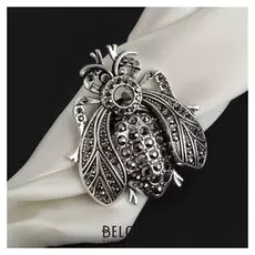 Магнит для платка "Муха" оливер, цвет серый в чернёном серебре