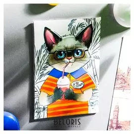 Магнит двусторонний «Крым. Кот с коктейлем»