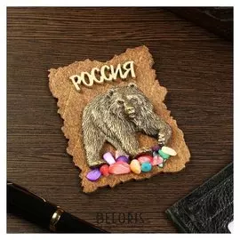 Магнит "Медведь с поднятой лапой", дерево, гипс, 7х9 см