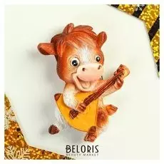 Магнит полистоун "Бычок чубчик с балалайкой" 6,5х4 см