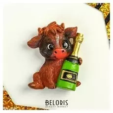 Магнит полистоун "Бычок гаврюша с бутылкой шампанского" 6х5 см