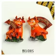 Магнит полистоун "Бычок гаврюша с табличкой - удачи/успехов" 2х6,1х6,5 см