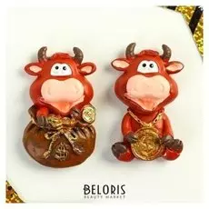 Магнит полистоун "Бычок малыш с мешком монет" 1,5х6,1х3,6 см