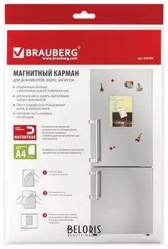 Магнитный карман для документов, фото, записок, формат А4, прозрачный