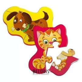 Магнитный пазл «Котёнок и щенок», 2 картинки