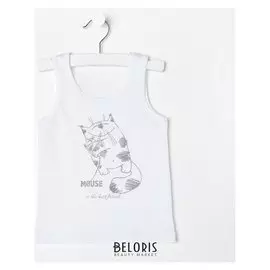 Майка для девочки «Кот с мышью», цвет белый, рост 80-86 см
