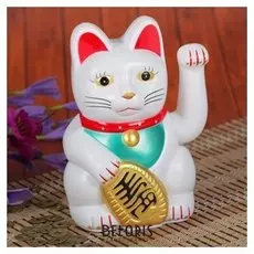 Маятник пластик "Манэки-нэко белый" от батарейки 1АА 15,5х11х8 см