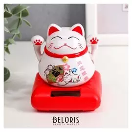 Маятник пластик от солнечной батареи "Кот манэки-нэко с веером" 8,5х7х7 см