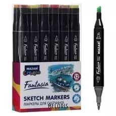 Маркер худож набор Mazari Fantasia 12цв Autumn Colors(2ст:пулевид3.0/клиновид6.2)пвх- упак