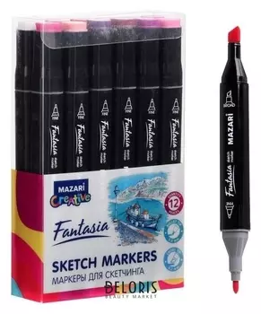 Маркер худож набор Mazari Fantasia 12цв Berries Colors(2ст:пулевид3.0/клиновид6.2)пвх-упак