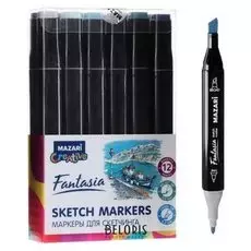 Маркер худож набор Mazari Fantasia 12цв Marine Blue Colors(2ст:пулевид3.0/клиновид6.2)пвх