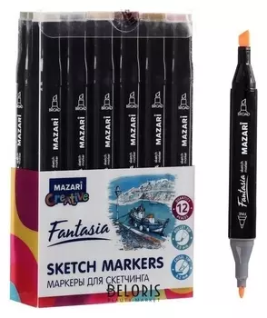Маркер худож набор Mazari Fantasia 12цв Skin+wood Colors(2ст:пулевид3.0/клиновид6.2)пвх