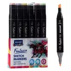 Маркер худож набор Mazari Fantasia 6цв Pastel Colors 1 (2ст:пулевид3.0/клиновид6.2) ПВХ