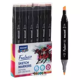 Маркер худож набор Mazari Fantasia 6цв Skin Colors (2ст:пулевид3.0/клиновид6.2) пвх- упак