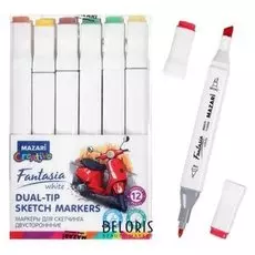 Маркер худож набор Mazari Fantasia White 12цв Forest Colors(2ст:пулевид2.5/клиновид6.2)пвх