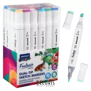 Маркер худож набор Mazari Fantasia White 24цв Flowers Colors(2ст:пулевид2.5/клиновид6.2)