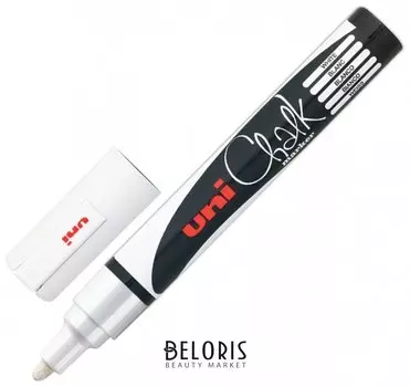 Маркер меловой Uni "Chalk", 1,8-2,5 мм, белый, влагостираемый, для гладких поверхностей