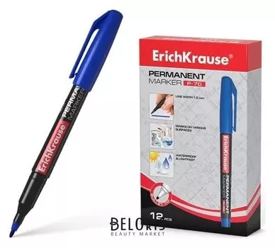 Маркер перманентный 1.0 мм Erich Krause P-70 синий, чернила светостойкие, водостойкие