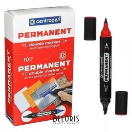 Маркер перманентный двухст Centropen 1666/04 красный, пулев/скошен, 1мм/1-4мм 616660104