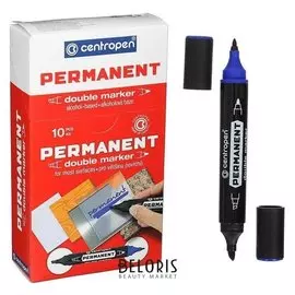 Маркер перманентный двухст Centropen 1666/06 синий, пулев/скошен, 1мм/1-4мм 616660106