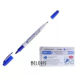 Маркер перманентный двухсторонний 2.0 мм/4.0 мм Crown P-800w, синий