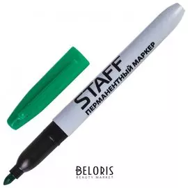 Маркер перманентный (Нестираемый) Staff, зеленый, эргономичный корпус, круглый наконечник, 2 мм