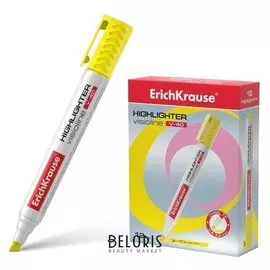 Маркер текстовыделитель 0.6-5.2 мм Erich Krause V-40 жёлтый, флуоресцентные чернила на водной основе