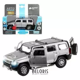 Машина металлическая Hummer H3 1:32, инерция, световые и звуковые эффекты, открываются двери, цвет серебро