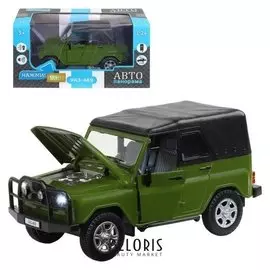 Машина металлическая «Уаз-469» 1:24 цвет хаки, открываются двери, капот и багажник, световые и звуковые эффекты