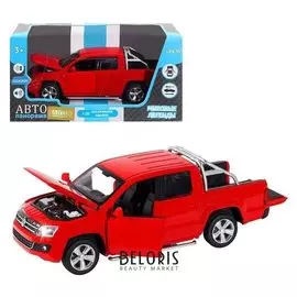 Машина металлическая Volkswagen Amarok 1:30, инерция, световые и звуковые эффекты, открываются двери, цвет красный