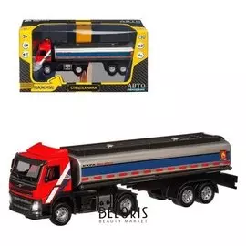 Машина металлическая «Volvo бензовоз» 1:50, откидная кабина, световые и звуковые эффекты, цвет красный