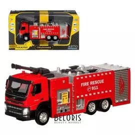 Машина металлическая «Volvo пожарная машина» 1:50, цвет красный, откидная кабина, световые и звуковые эффекты