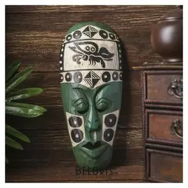 Маска настенная дерево "Абориген бирюзовый с бабочкой" 2х10х25 см