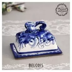 Маслёнка "Малоежка", гжель, фарфор, 13х10 см