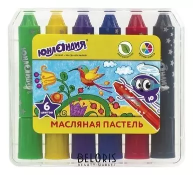 Масляная пастель "КОЛИБРИ", НАБОР 6 цветов, яркие цвета, пластиковый корпус, европодвес
