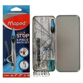 Математический набор Maped Study Stop 8предм,циркуль с универсал.держат,метал.короб,подвес