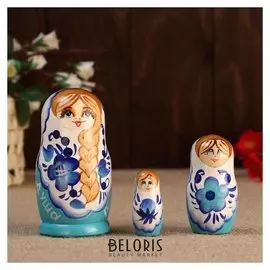 Матрешка " душа россии",3 кукольная, белый фон, 10 см