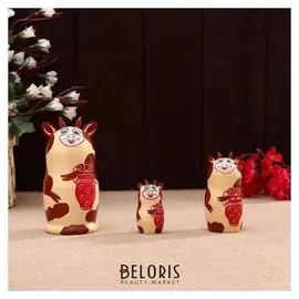 Матрешка «Коровка», 3 кукольная, 14х7 см