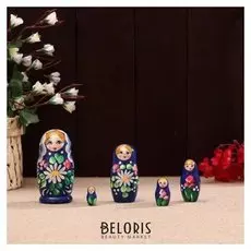 Матрешка «Ромашки», синяя, 5 кукольная, 10,5 х5.5 см