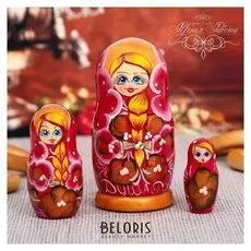 Матрёшка 3-х кукольная «Душа россии» (Бордовая), 11 см