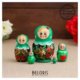 Матрёшка «Божья коровка», зелёное платье, 5 кукольная, 10 см